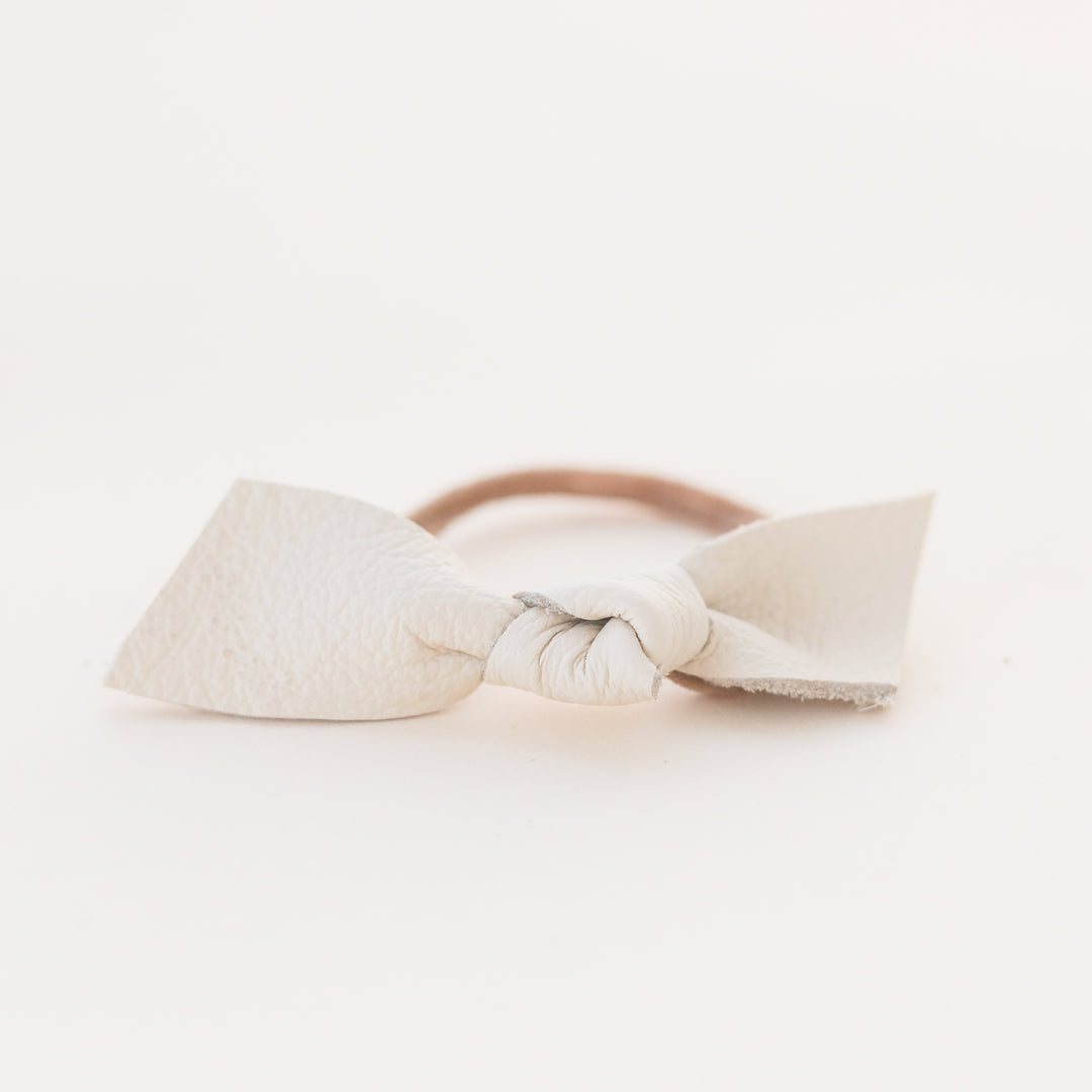 Knotted Leather Bow Headband in Cream