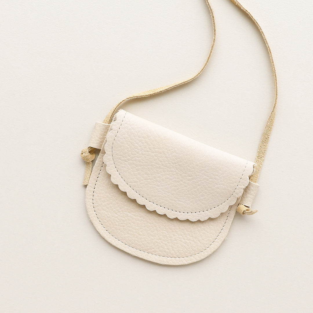 Scalloped Leather Crossbody Kid's Purse in Almond
