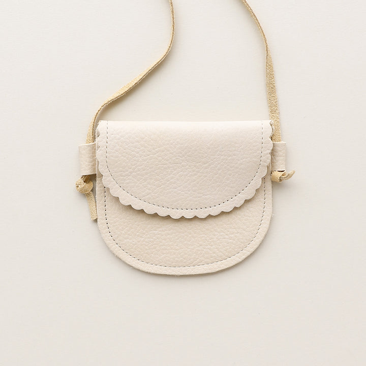 Scalloped Leather Crossbody Kid's Purse in Almond