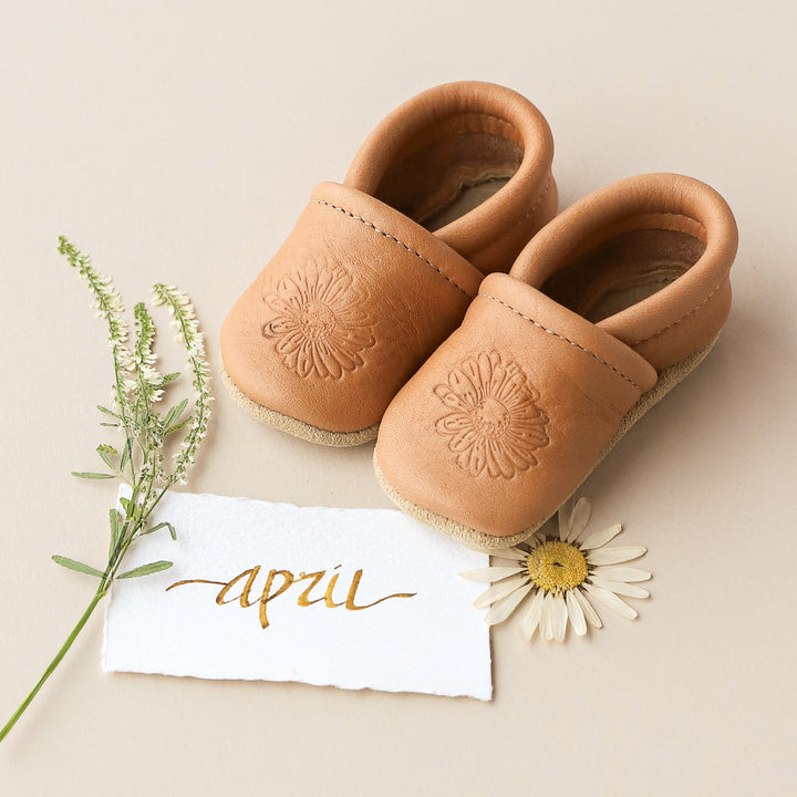 Birth Flower Slip-on Baby Shoes - Caramel