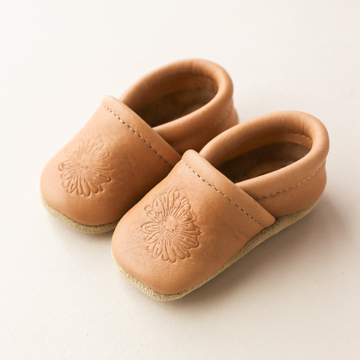 Birth Flower Slip-on Baby Shoes - Caramel