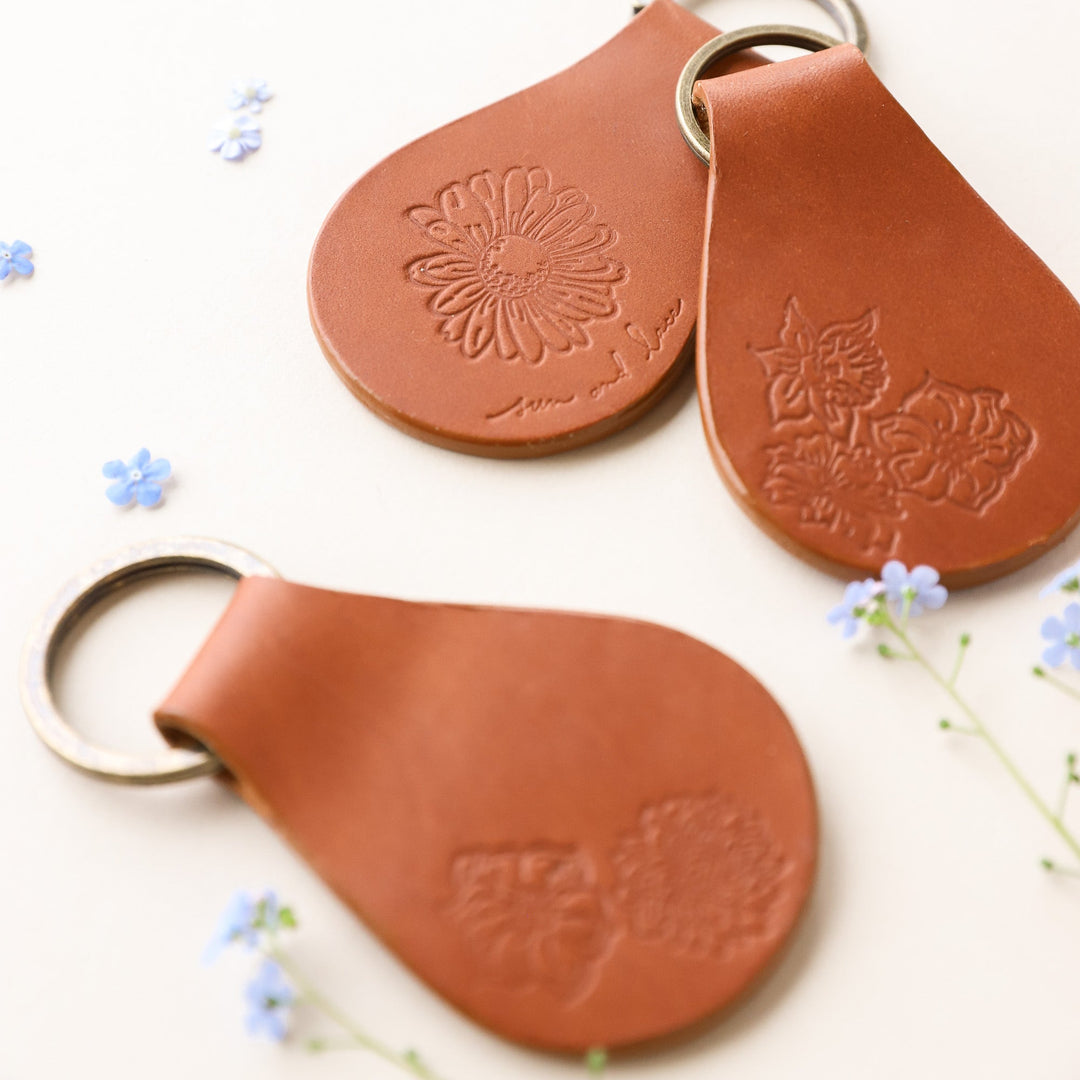 Birth Flower Leather Keychain- 4 children