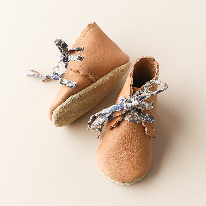 Scalloped Leather Baby Girl Boots in Caramel