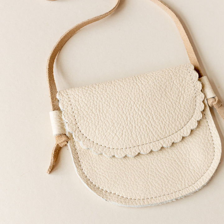 Little Kids' Scalloped Leather Purse in Cream