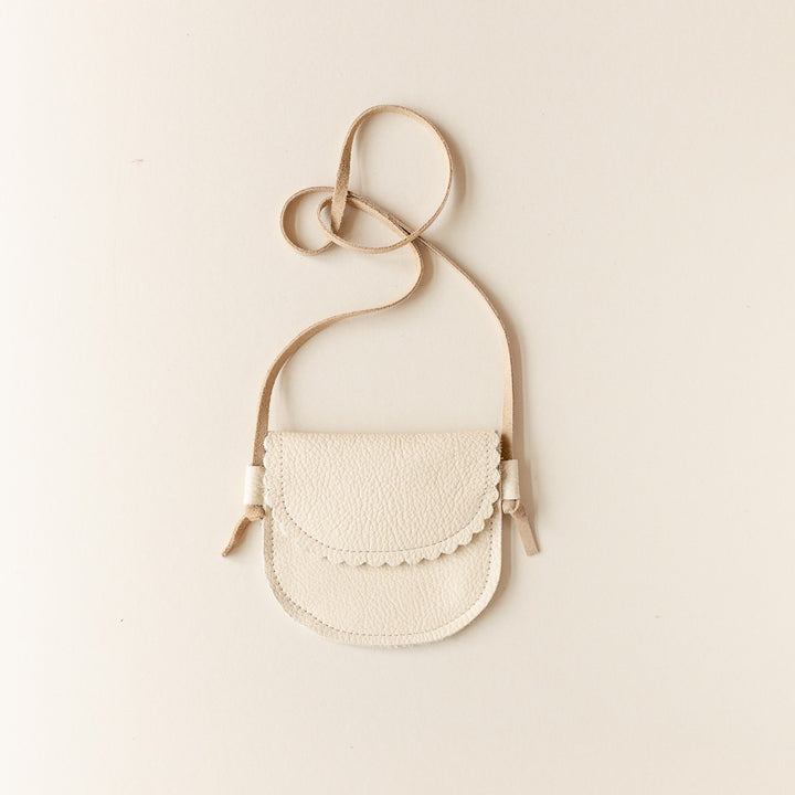 Little Kids' Scalloped Leather Purse in Cream