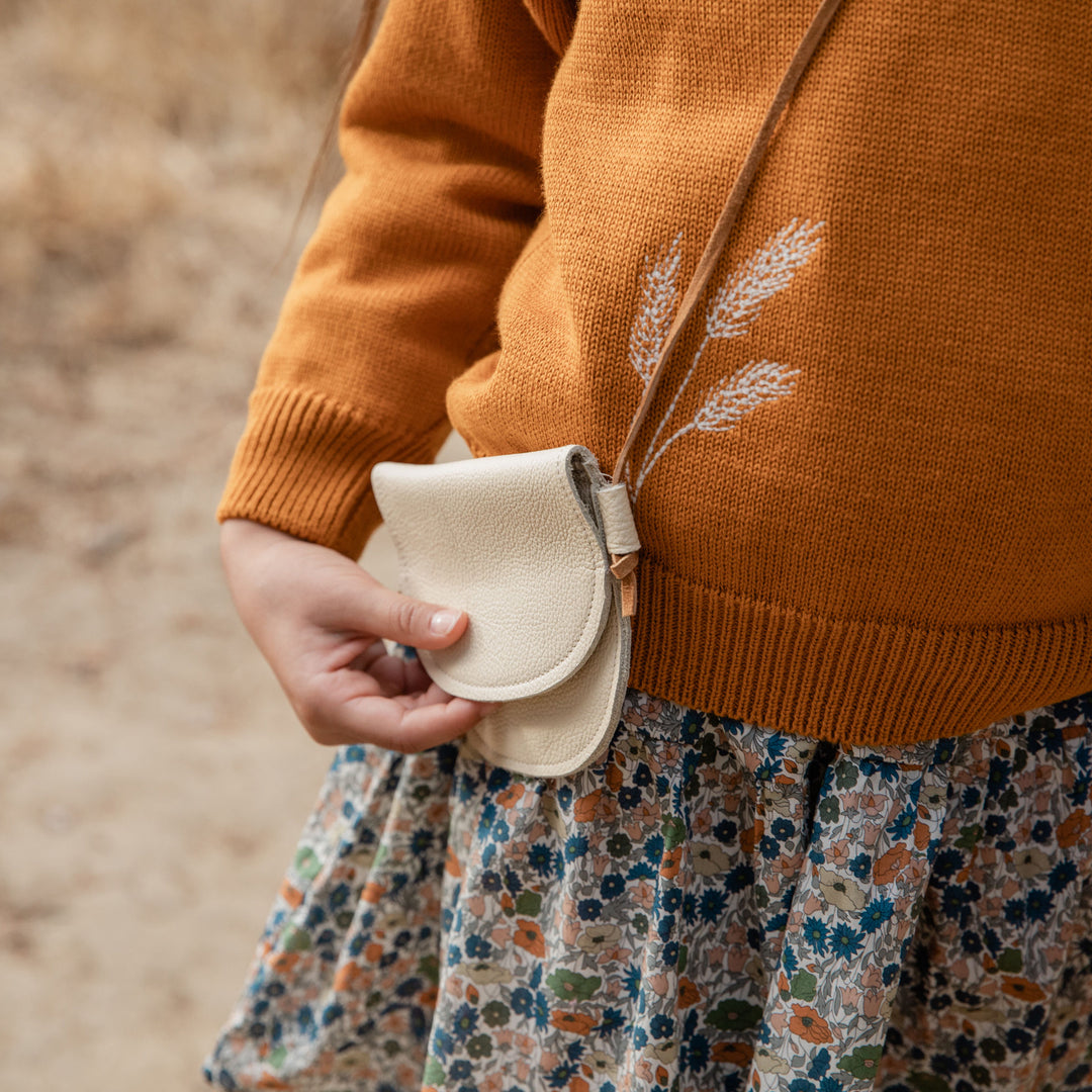 Little Kids' Scalloped Leather Purse in Cream
