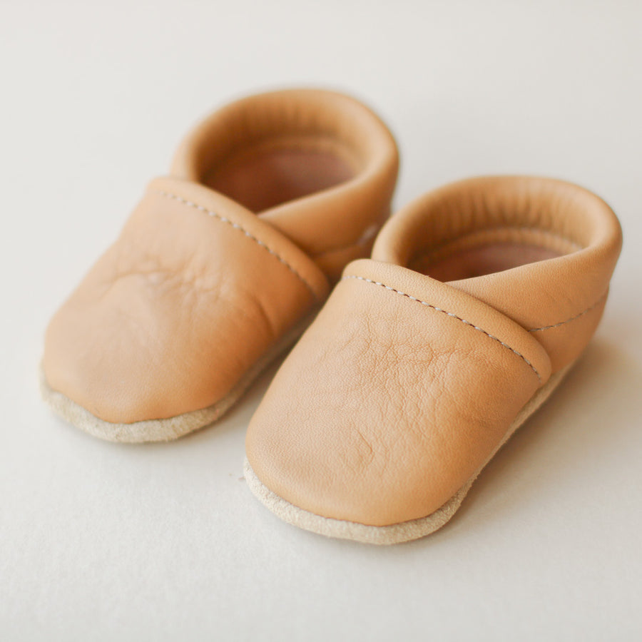 honey colored leather baby slip-on shoes