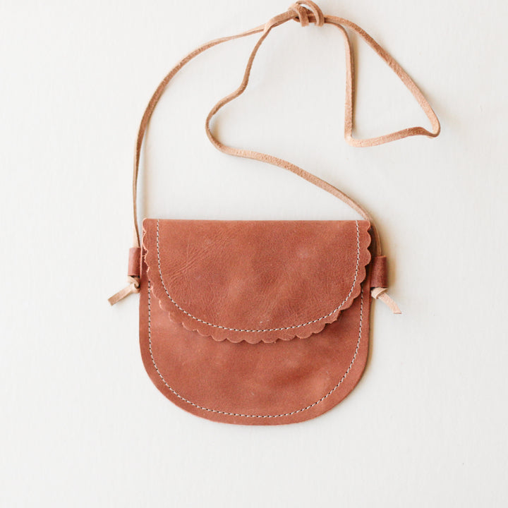 Little Kids' Leather Scalloped Leather Purse in Rust