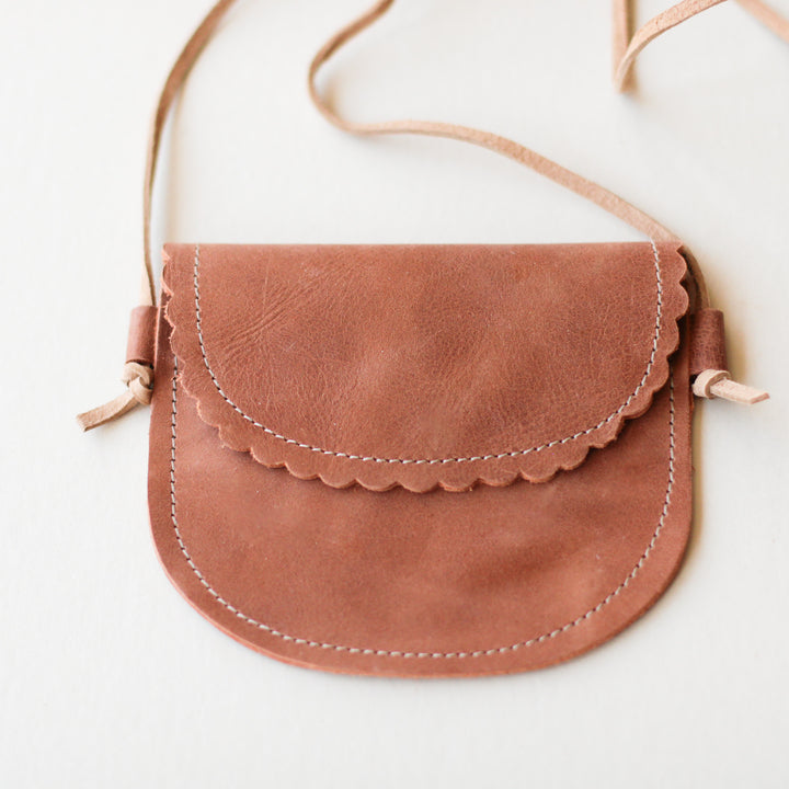 Little Kids' Leather Scalloped Leather Purse in Rust