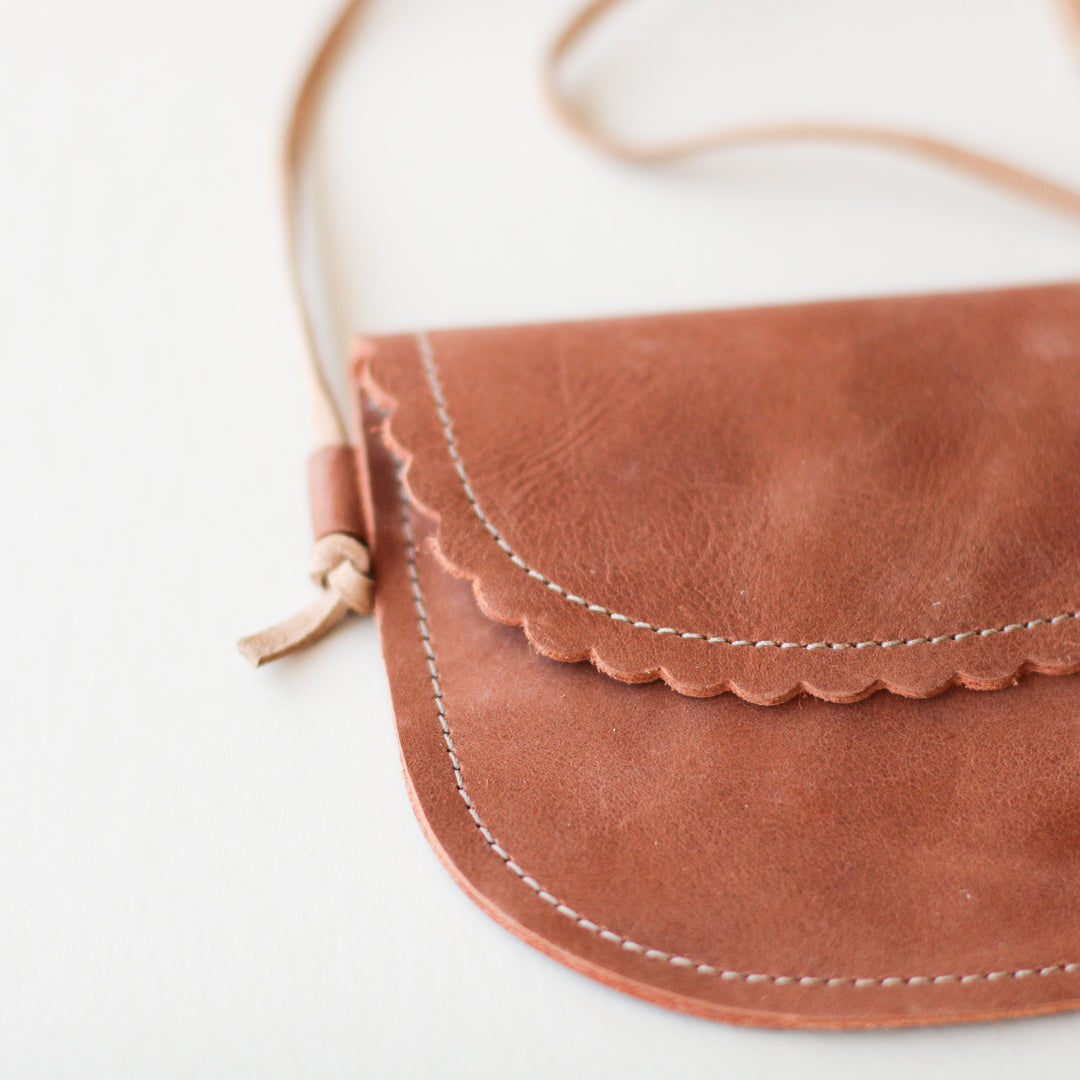 Little Kids' Leather Scalloped Leather Purse in Rust